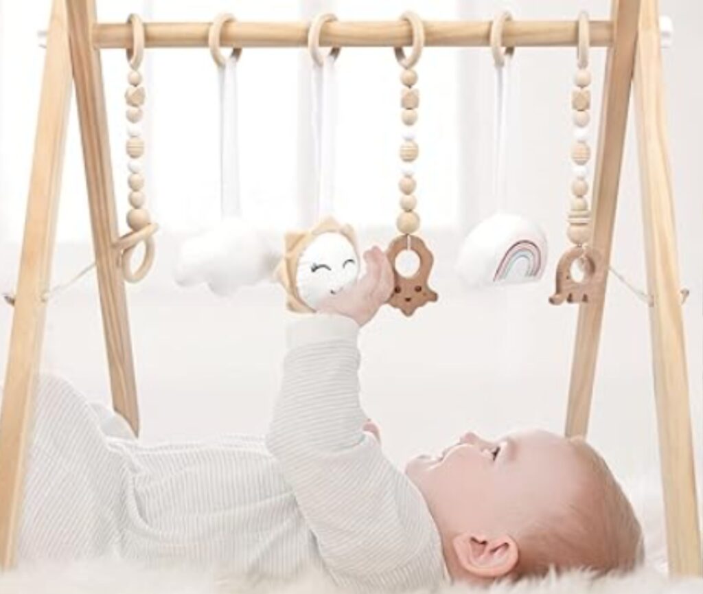 Home montessori wooden baby play gym with toys